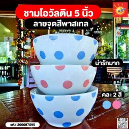 ชามโอวัลติน  ลายจุด  สีพาสเทล